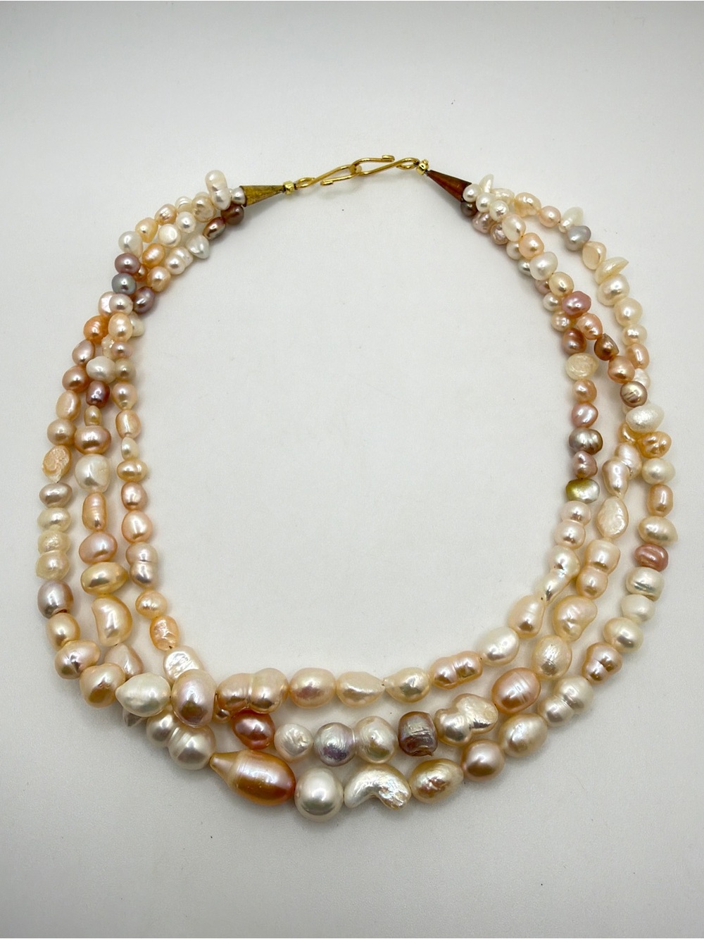 16"‎ REVIVED! Three strands of champagne colored freshwater pearls necklace!